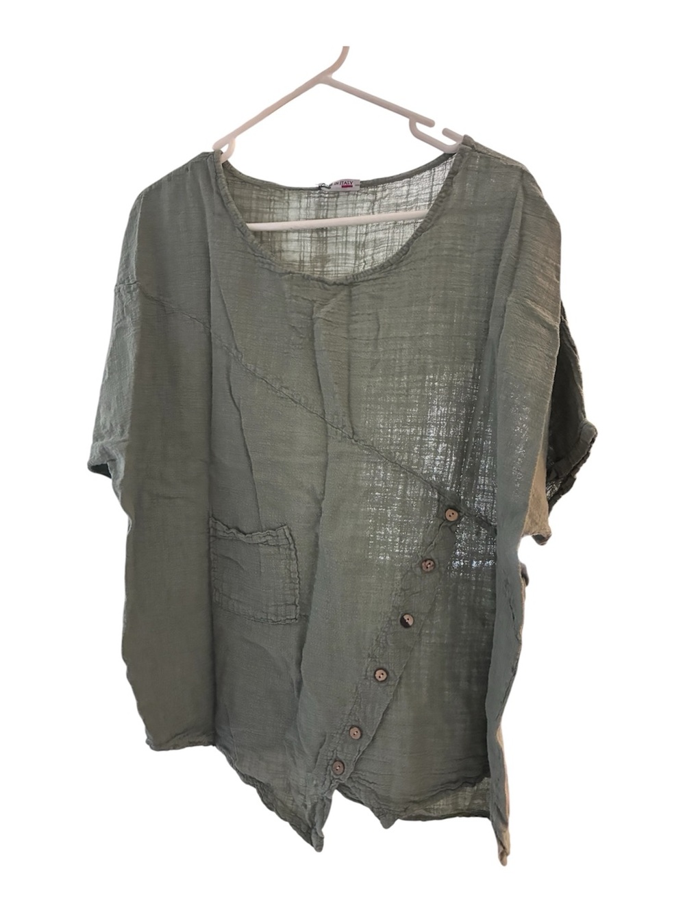 Women’s Washed Olive Green Button-Accent Gauze Top
